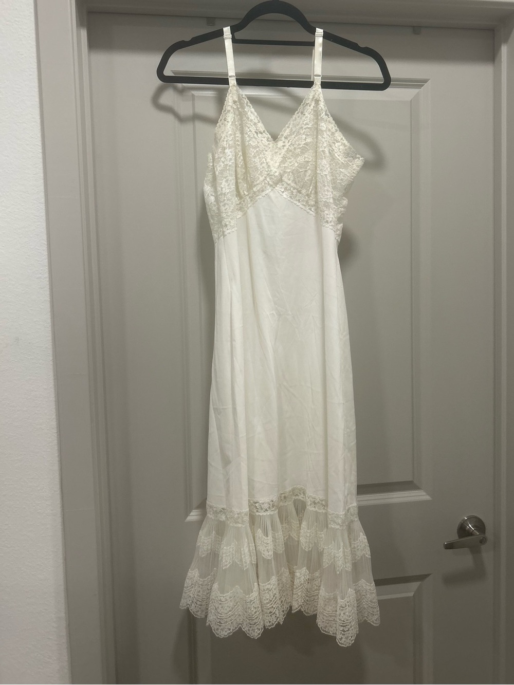 Vintage White Lace Trim Slip Dress - Elegant Women's Dress
